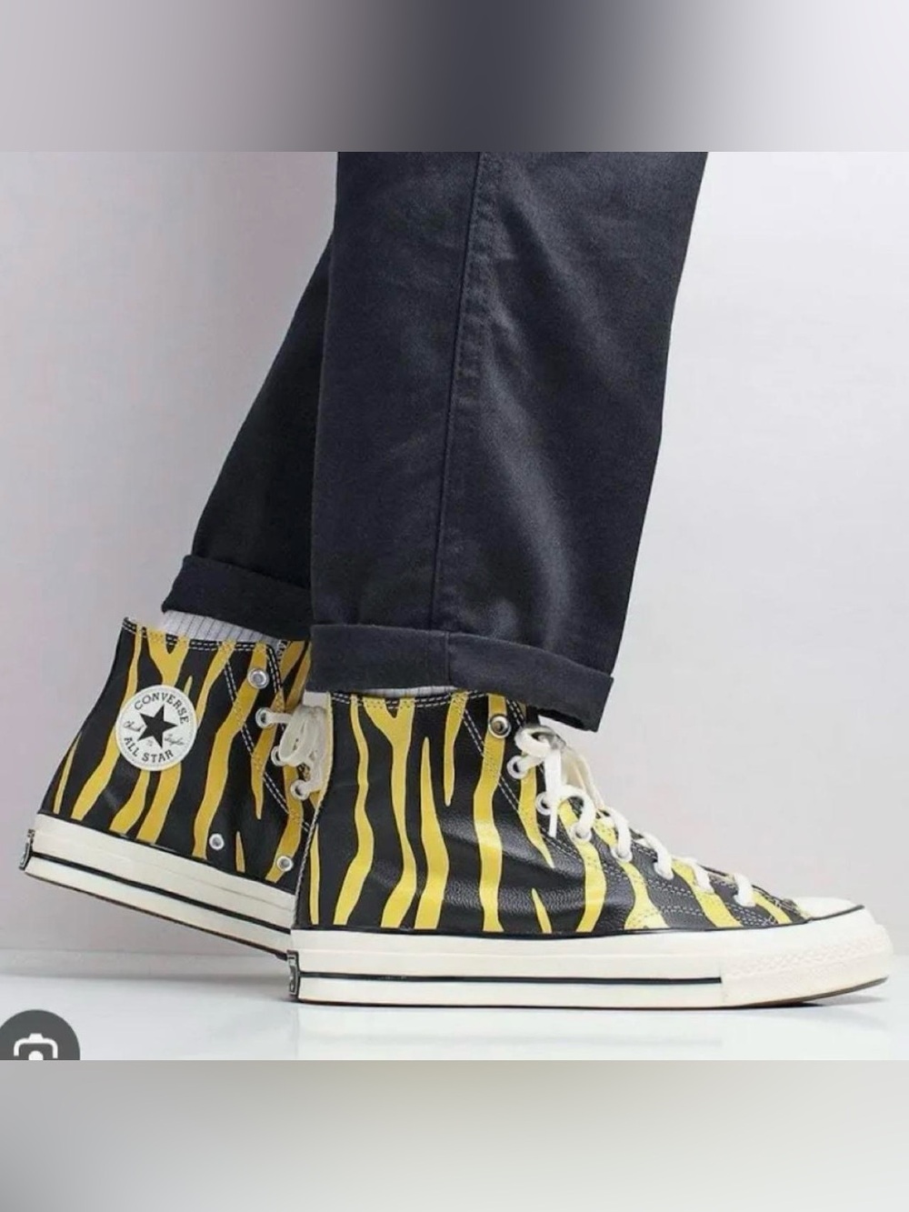 Converse 70 High-Top Sneakers in Yellow/Black Tiger/zebra  Stripe leather